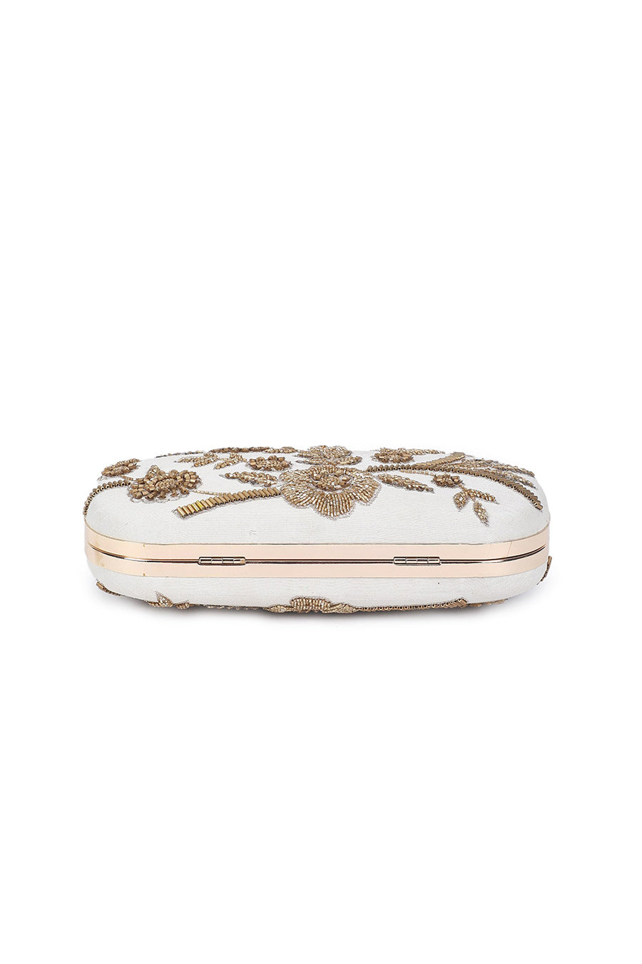 Beige Dazzling Hand-Embroidered Box Clutch