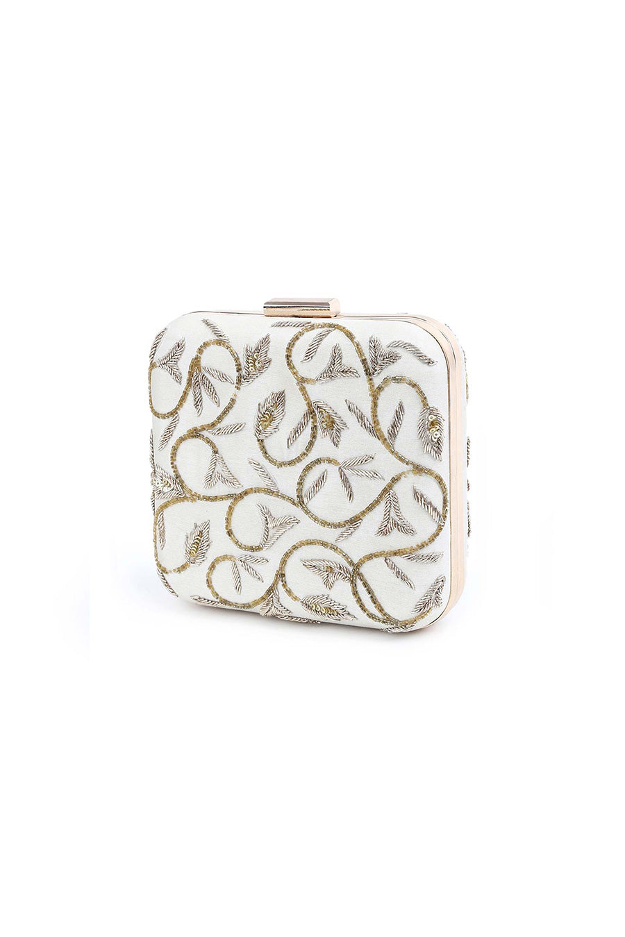 Beige Vino Hand-Embroidered Box Clutch