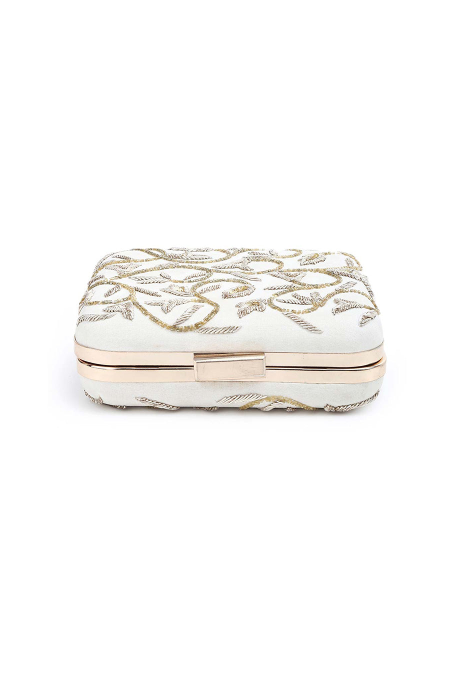Beige Vino Hand-Embroidered Box Clutch