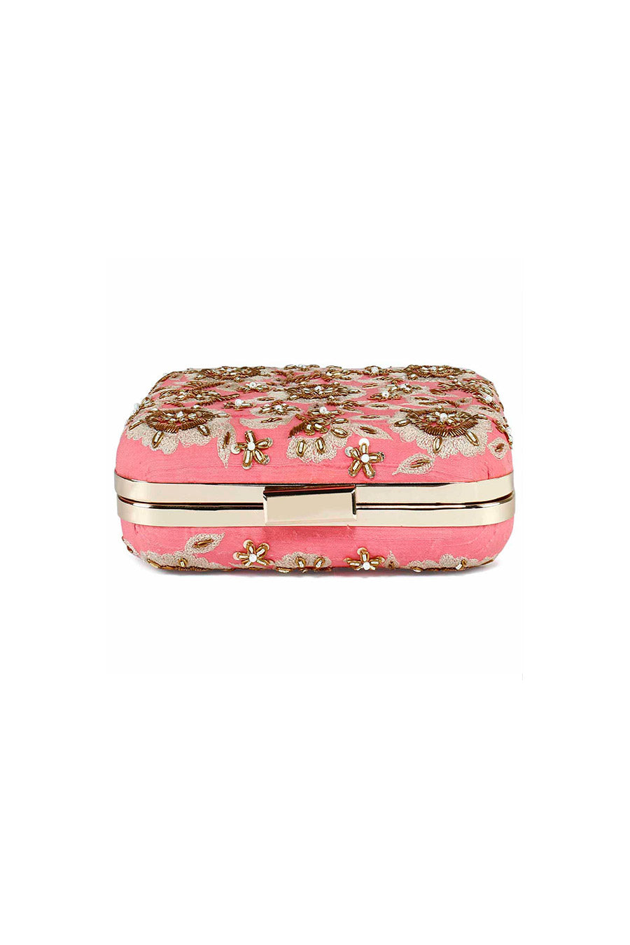 Coral Zardosi Embroidered Box Clutch