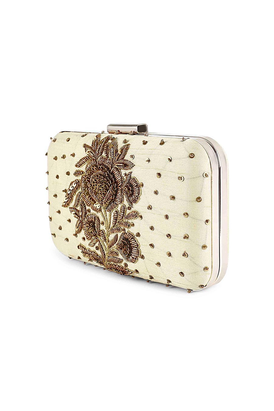 Gold Mughal Flower Embroidered Box Clutch