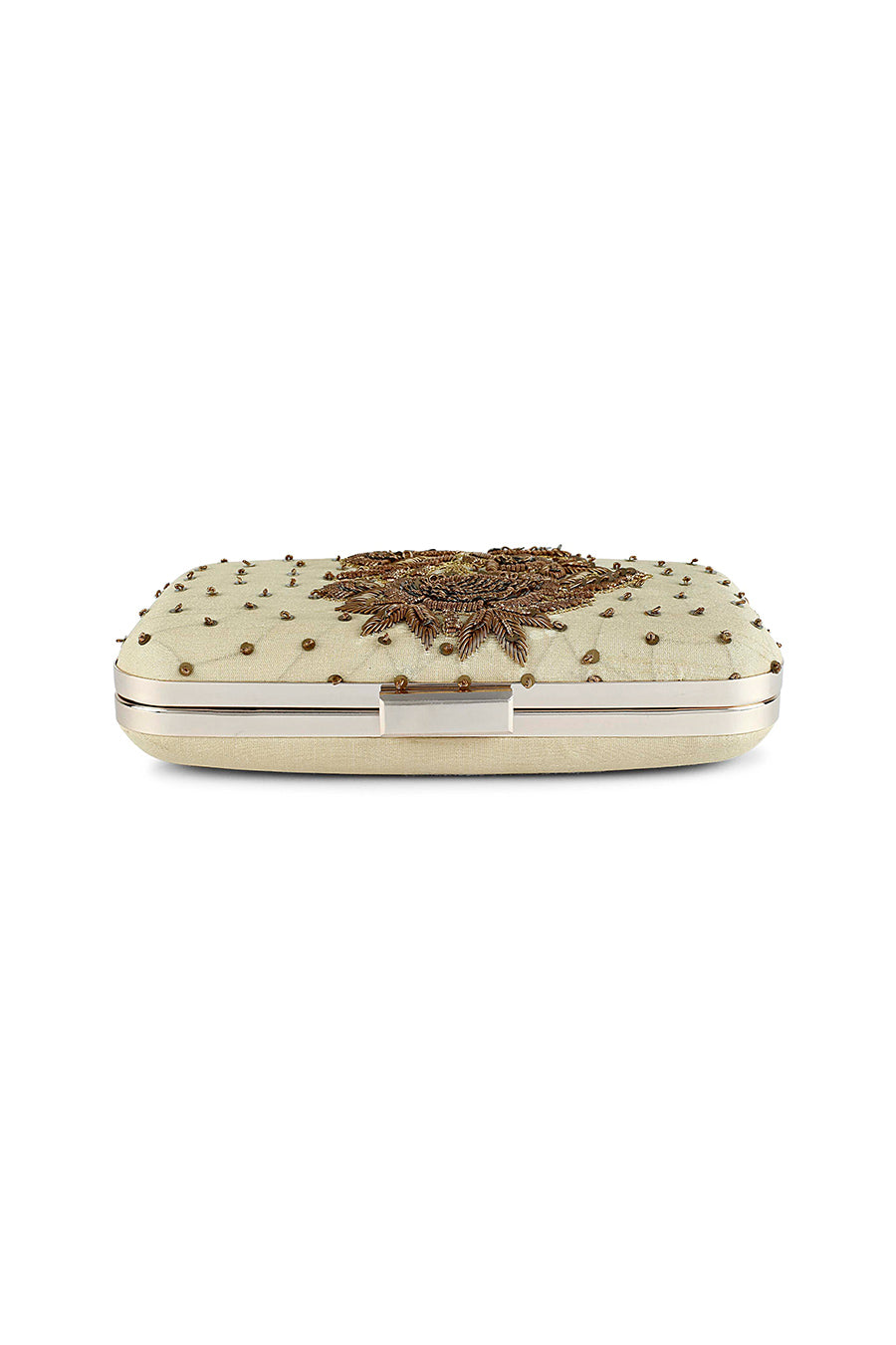 Gold Mughal Flower Embroidered Box Clutch