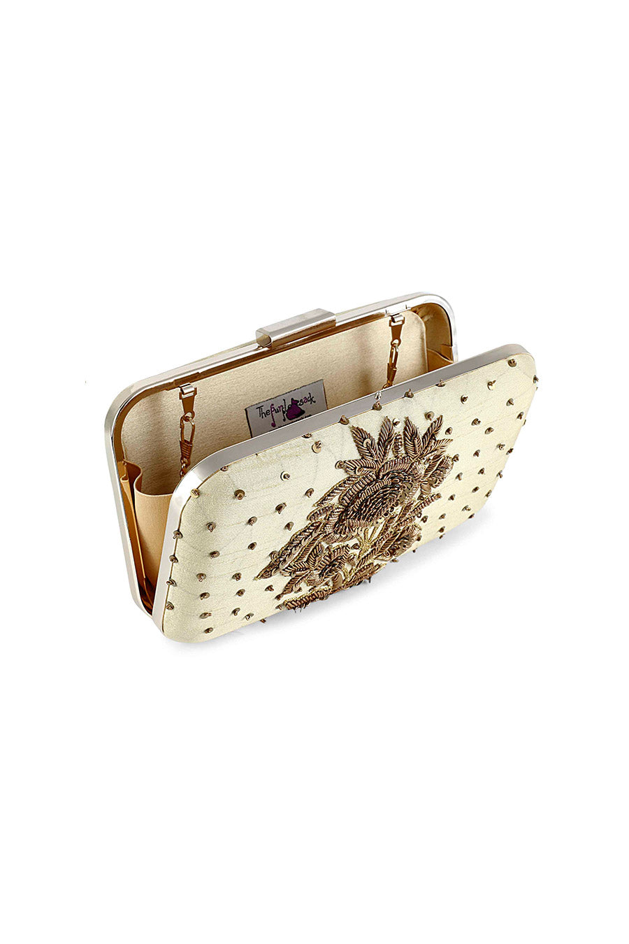 Gold Mughal Flower Embroidered Box Clutch
