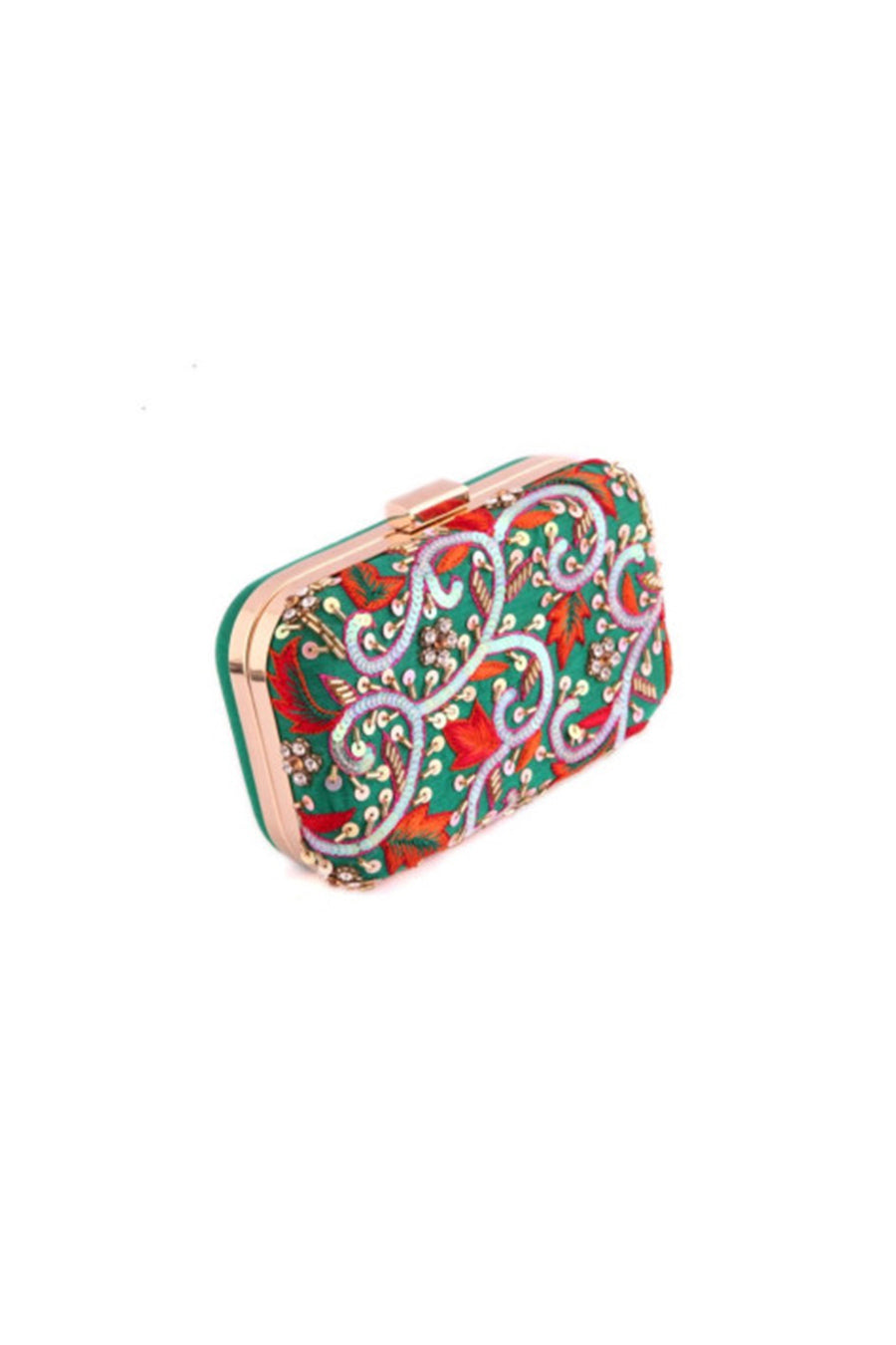 Multicolour Gardenia Hand-Embroidered Box Clutch