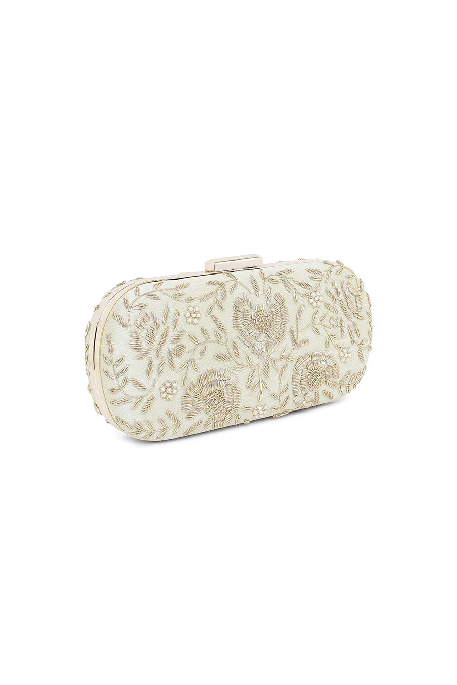 Lime Green Floral Hand-Embroidered Box Clutch