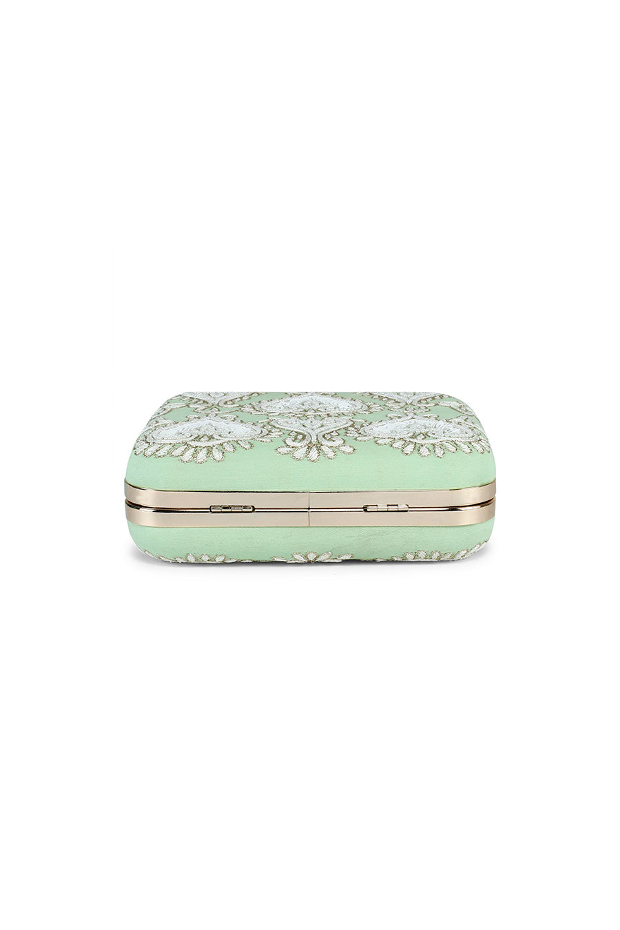 Mint Green Embroidered Box Clutch