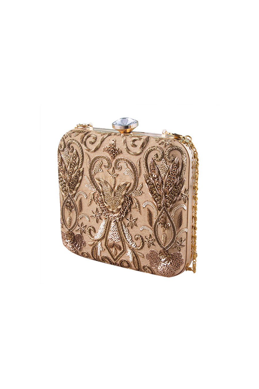 Gold Hand-Embroidered Box Clutch