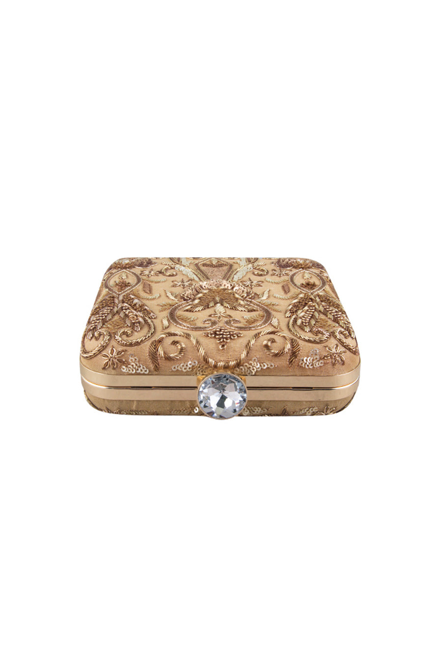 Gold Hand-Embroidered Box Clutch