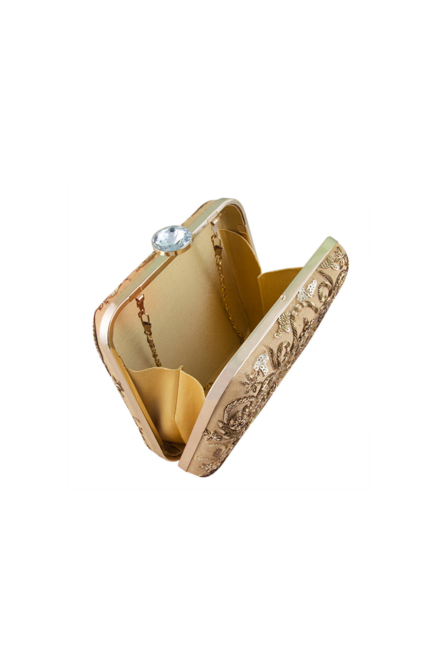 Gold Hand-Embroidered Box Clutch