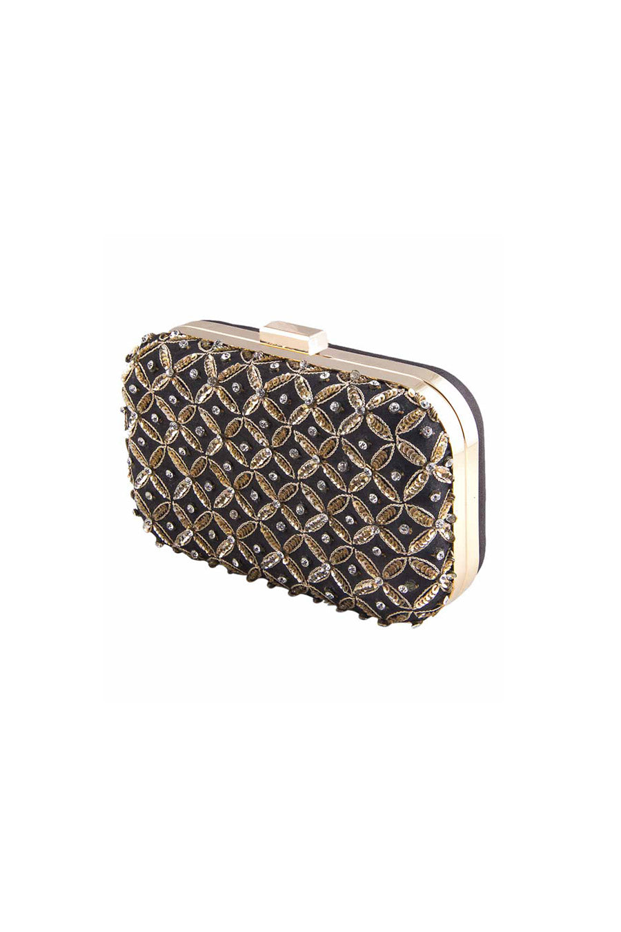 Black Jaal Embroidered Box Clutch