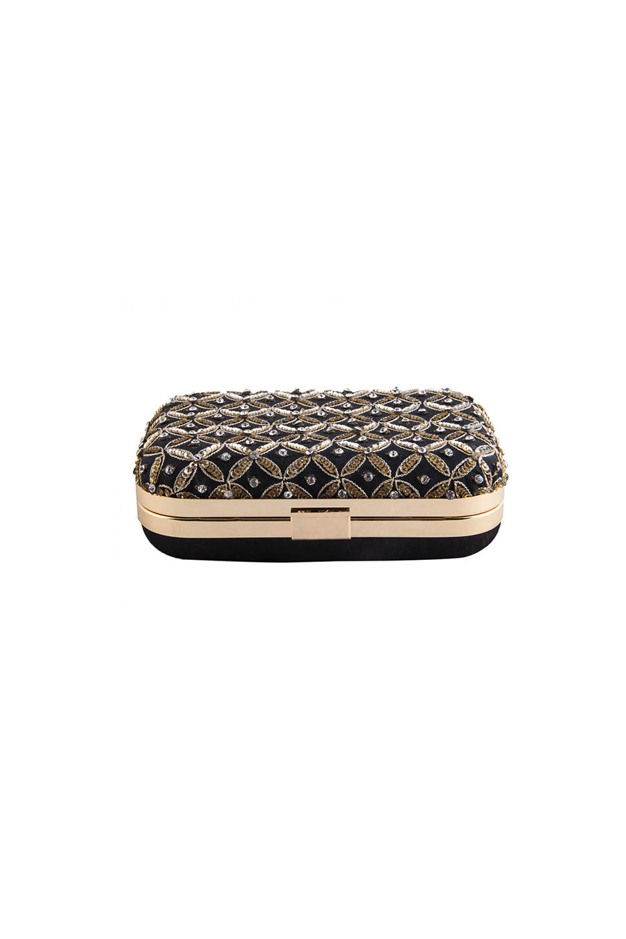 Black Jaal Embroidered Box Clutch