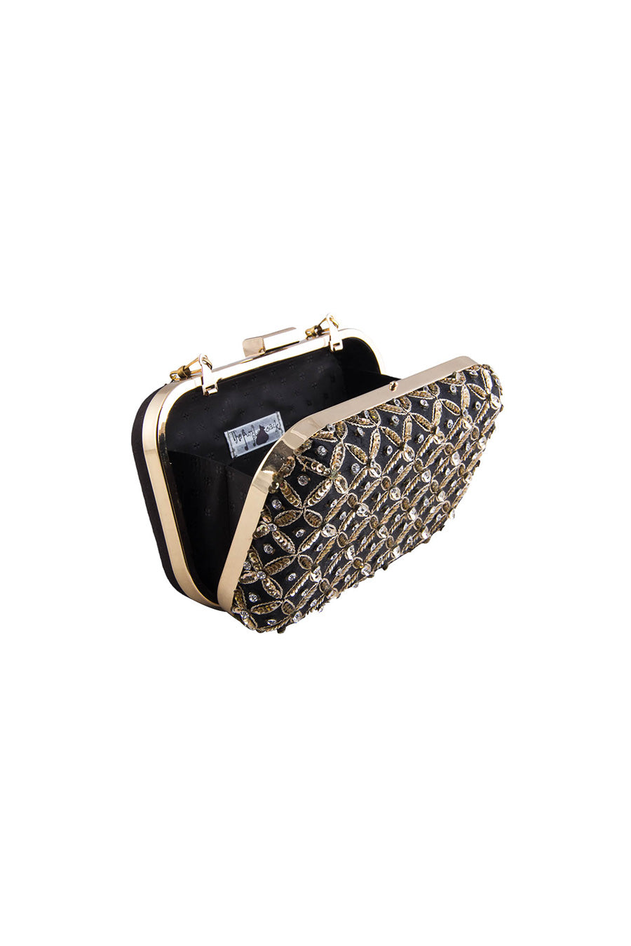 Black Jaal Embroidered Box Clutch