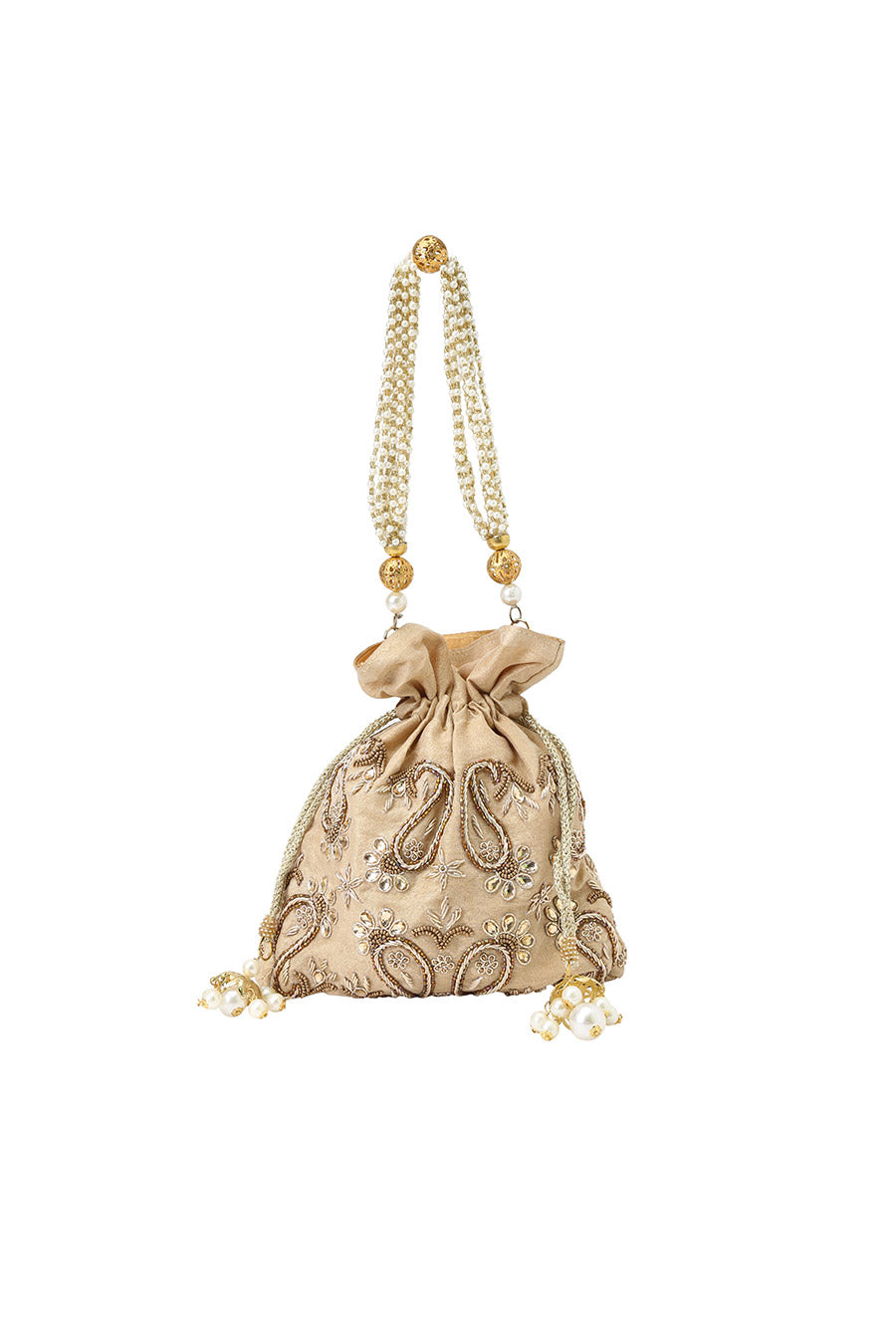 Beige Paisley Embroidered Potli
