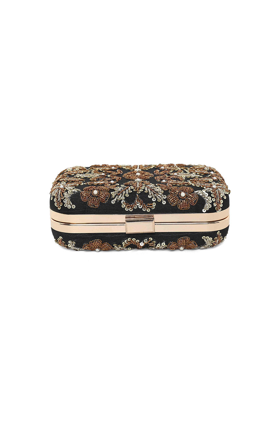 Black Bazooka Hand-Embroidered Box Clutch