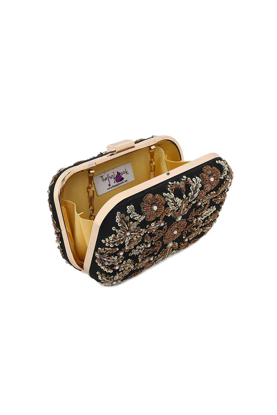 Black Bazooka Hand-Embroidered Box Clutch