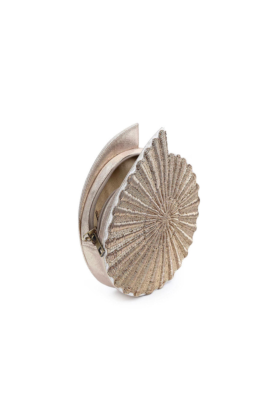 Gold Embroidered SeaShell Clutch