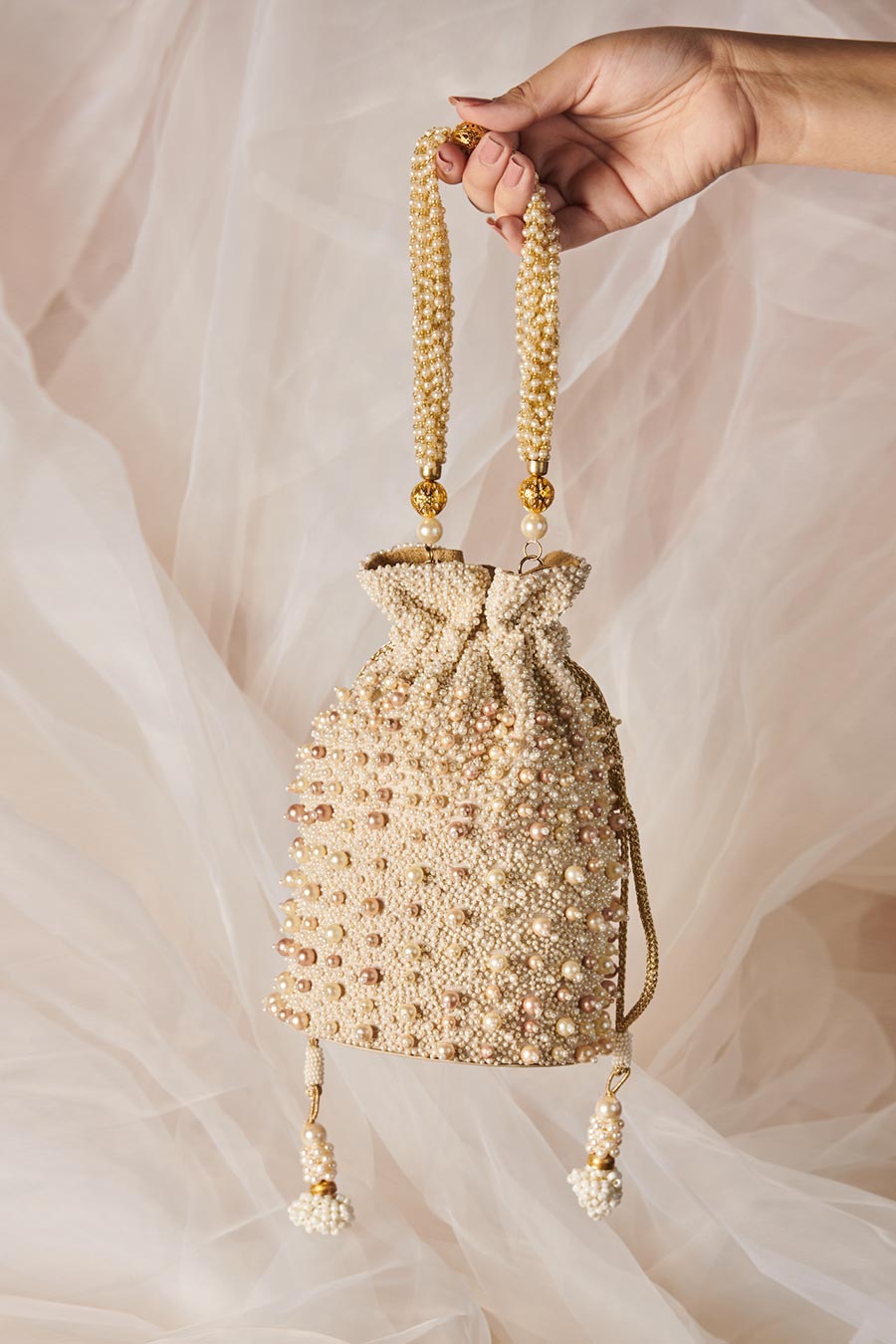 White Pearl Embroidered Potli