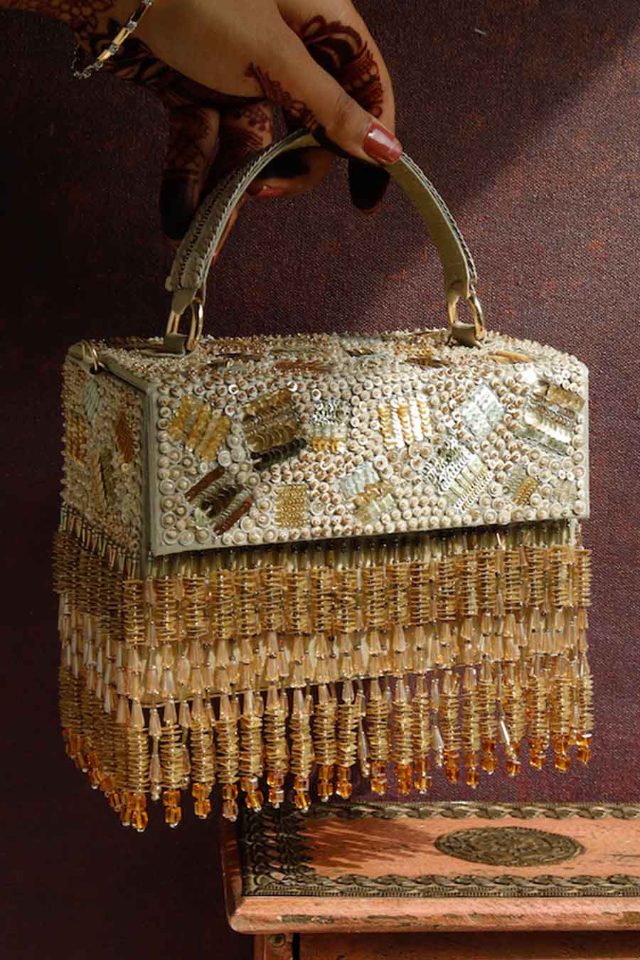 Gold Rizuana Hand-Embroidered Clutch