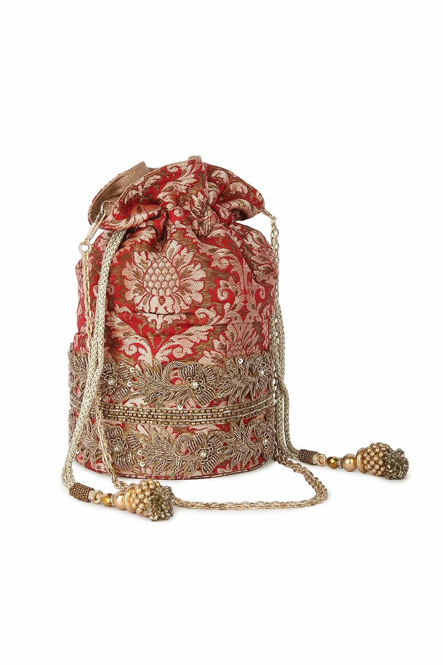 Red Brocade Hand-Embroidered Potli