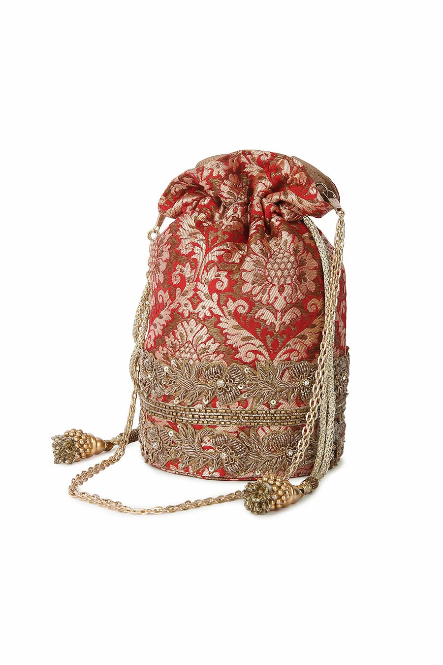Red Brocade Hand-Embroidered Potli