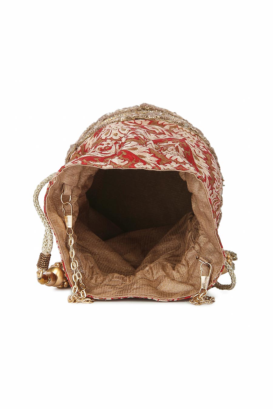 Red Brocade Hand-Embroidered Potli