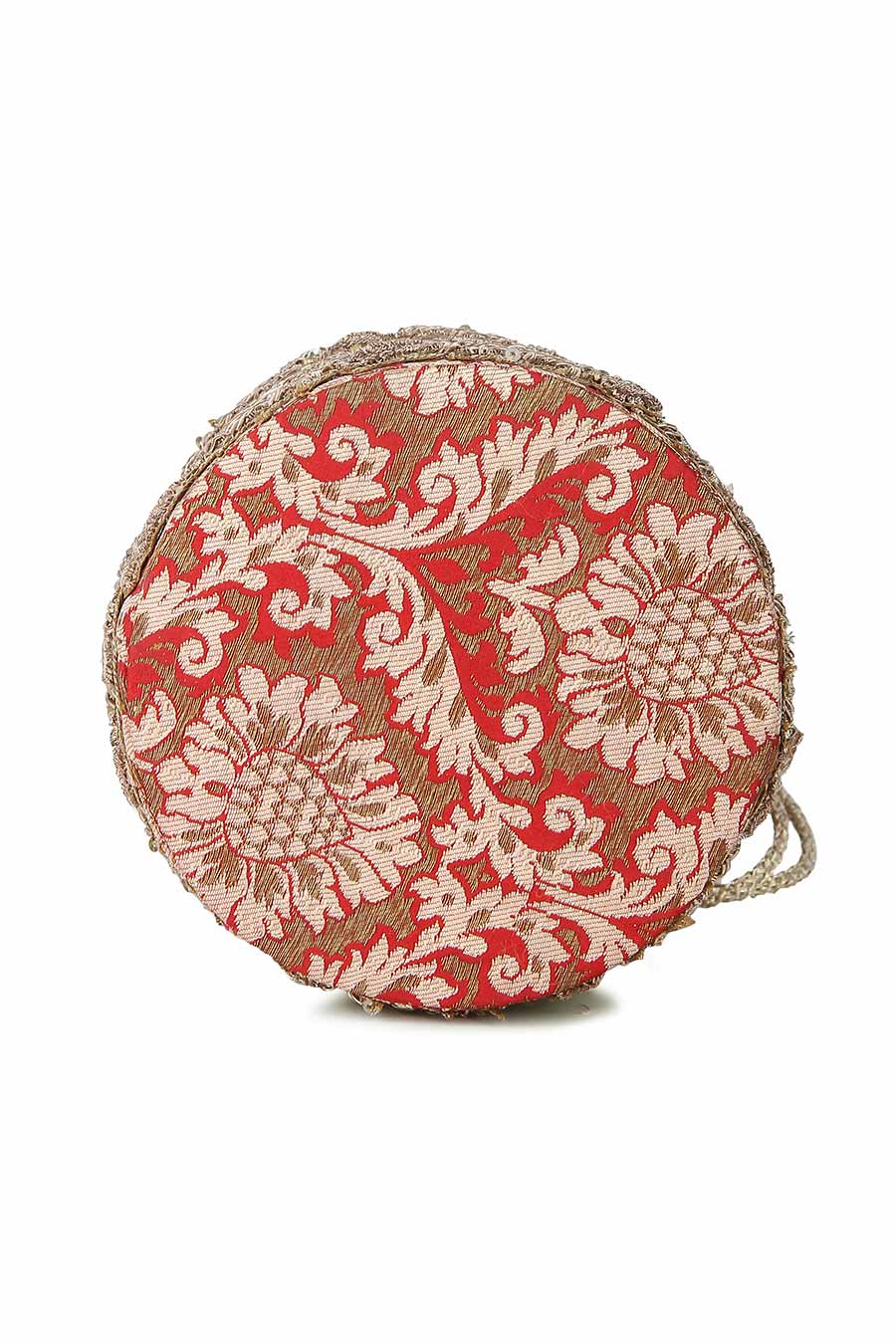 Red Brocade Hand-Embroidered Potli