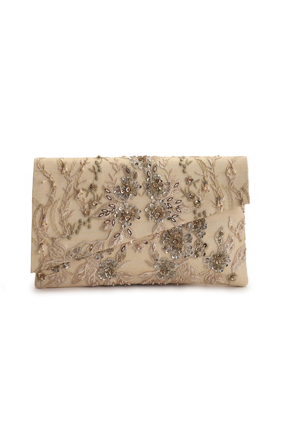 Beige Hand-Embroidered Clutch