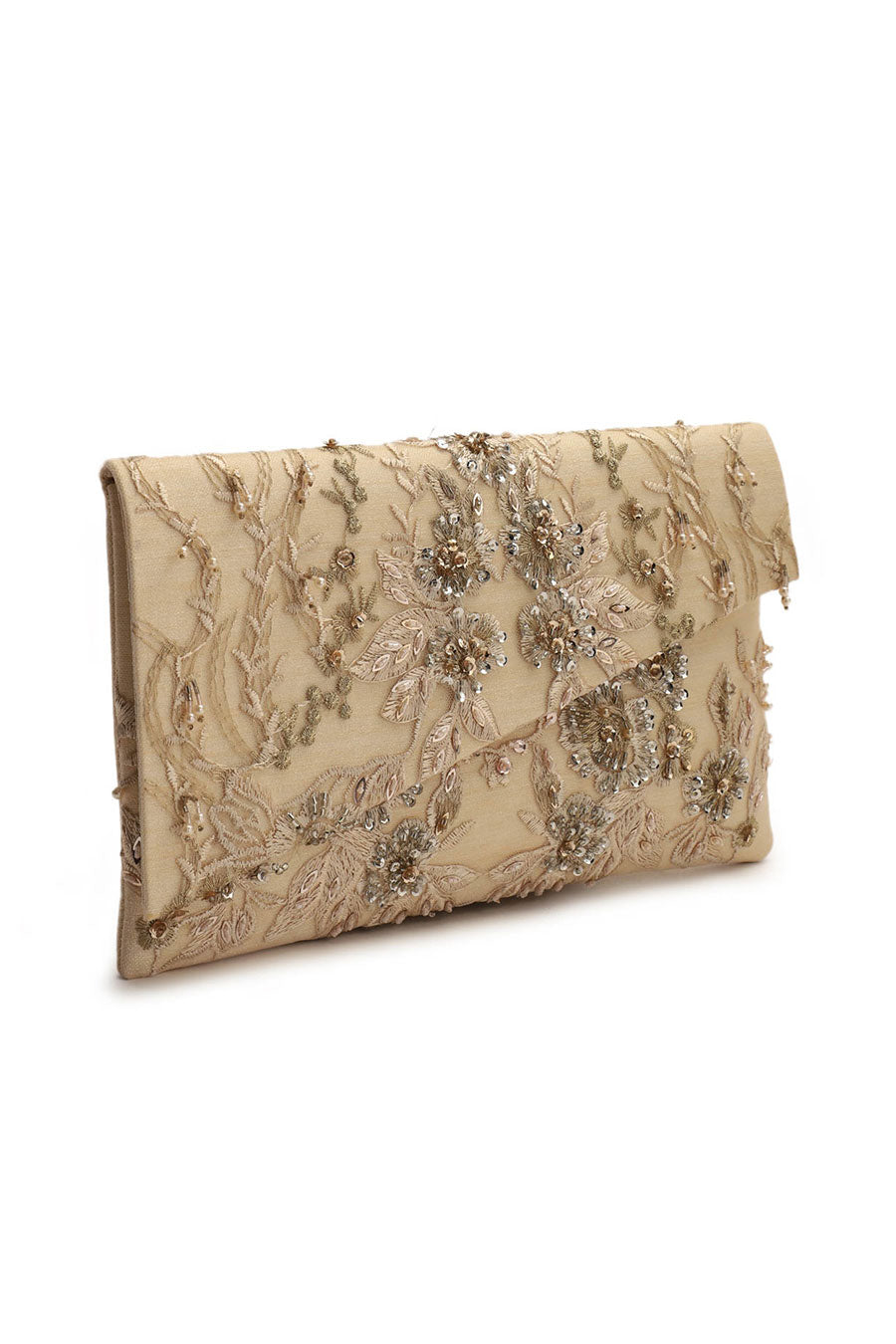 Beige Hand-Embroidered Clutch