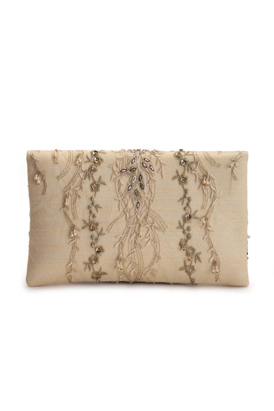 Beige Hand-Embroidered Clutch