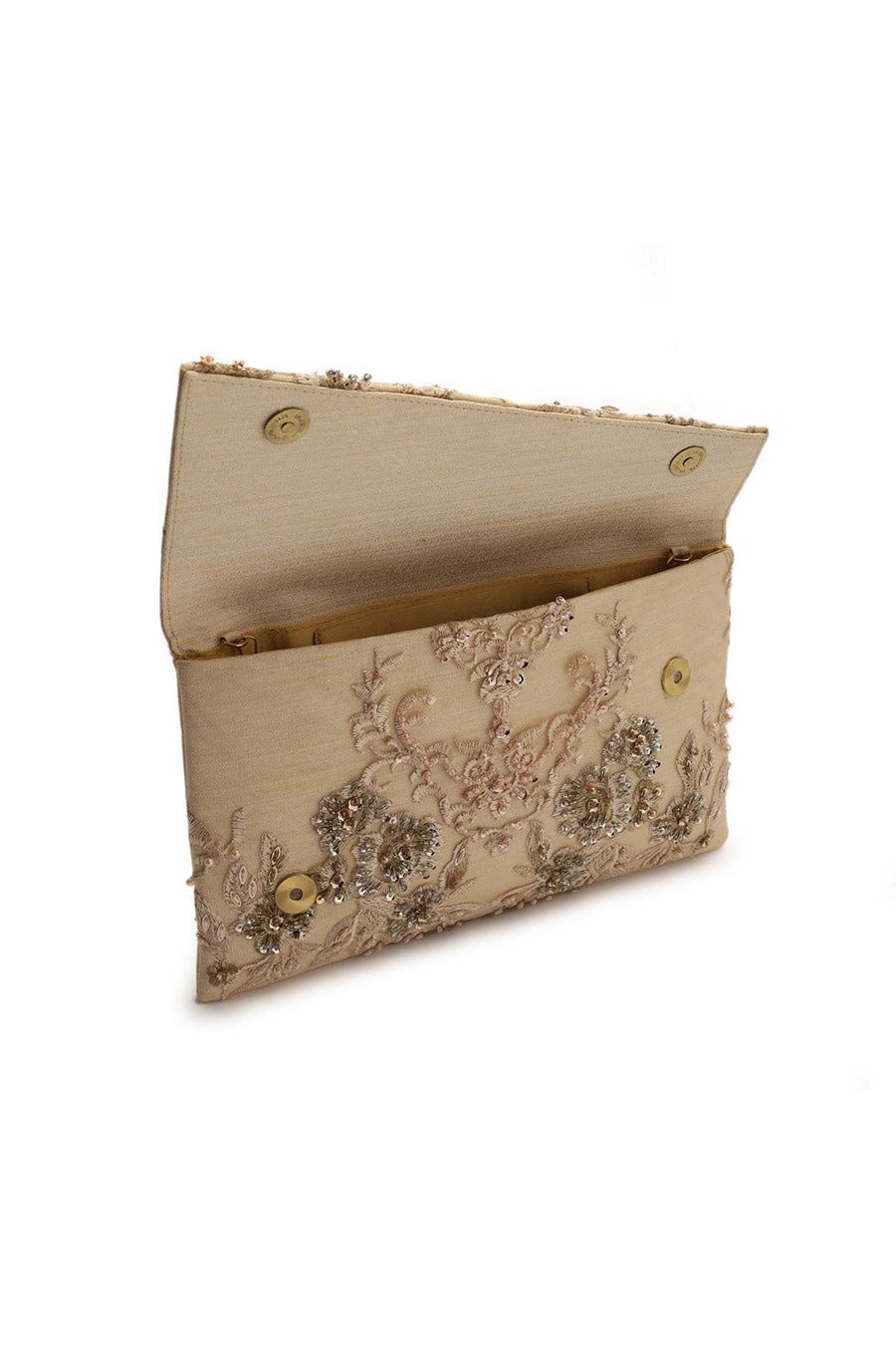 Beige Hand-Embroidered Clutch