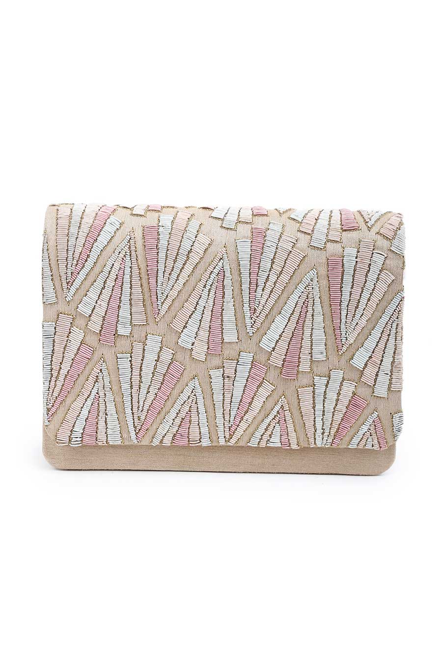 Beige Hand-Embroidered Clutch