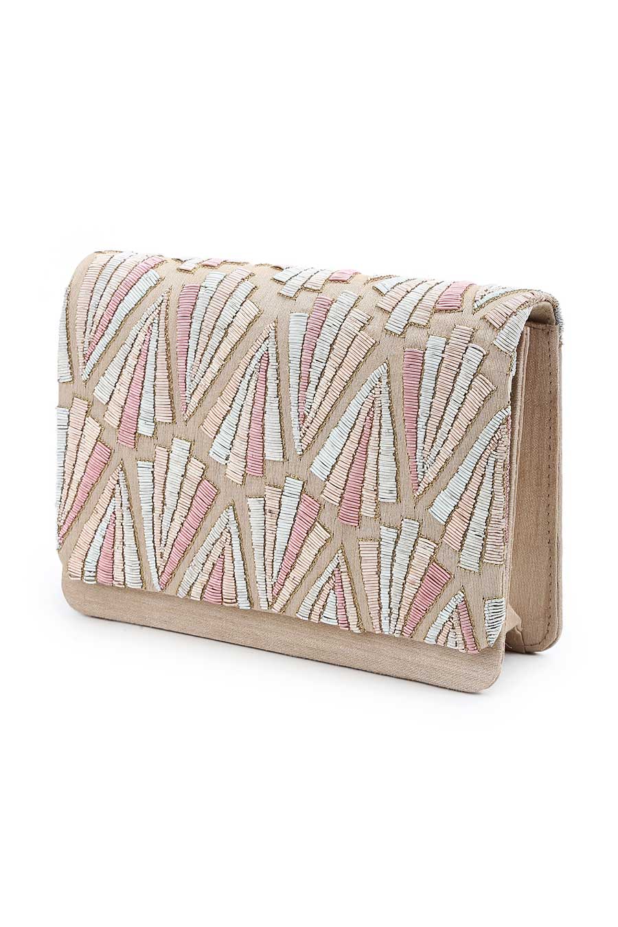 Beige Hand-Embroidered Clutch