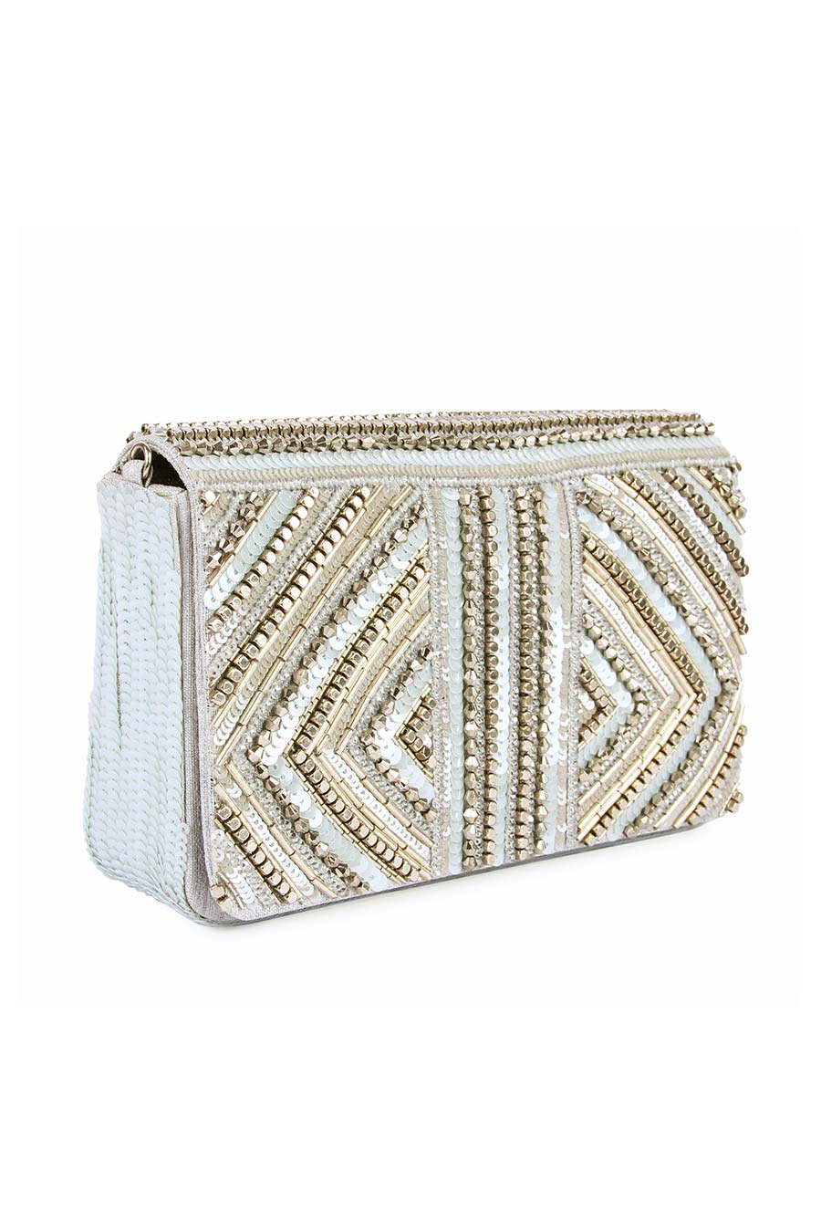 White Shaiza Hand-Embroidered Clutch