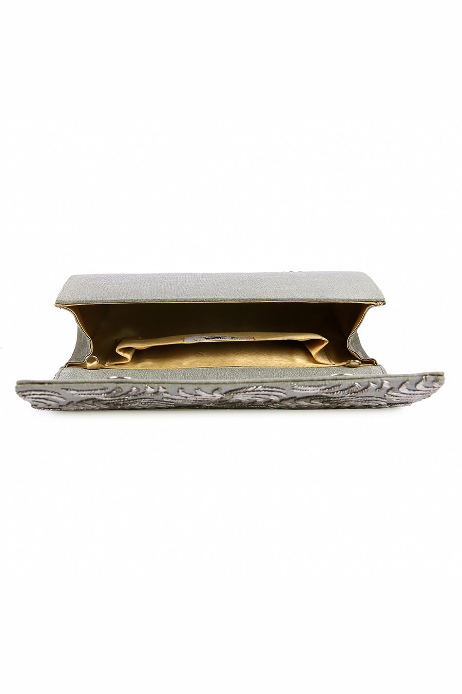 Grey Shitaara Hand-Embroidered Clutch