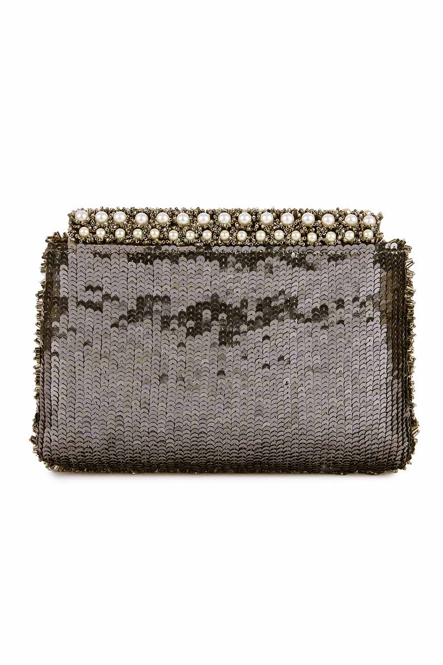 Bronze Pearl & Beads Hand-Embroidered Clutch