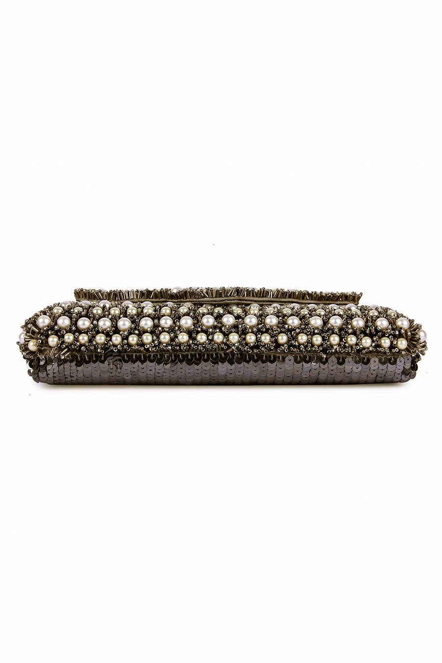 Bronze Pearl & Beads Hand-Embroidered Clutch