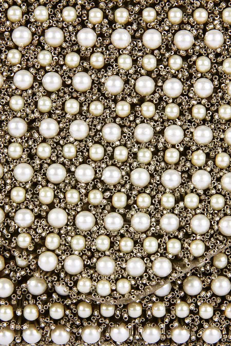 Bronze Pearl & Beads Hand-Embroidered Clutch
