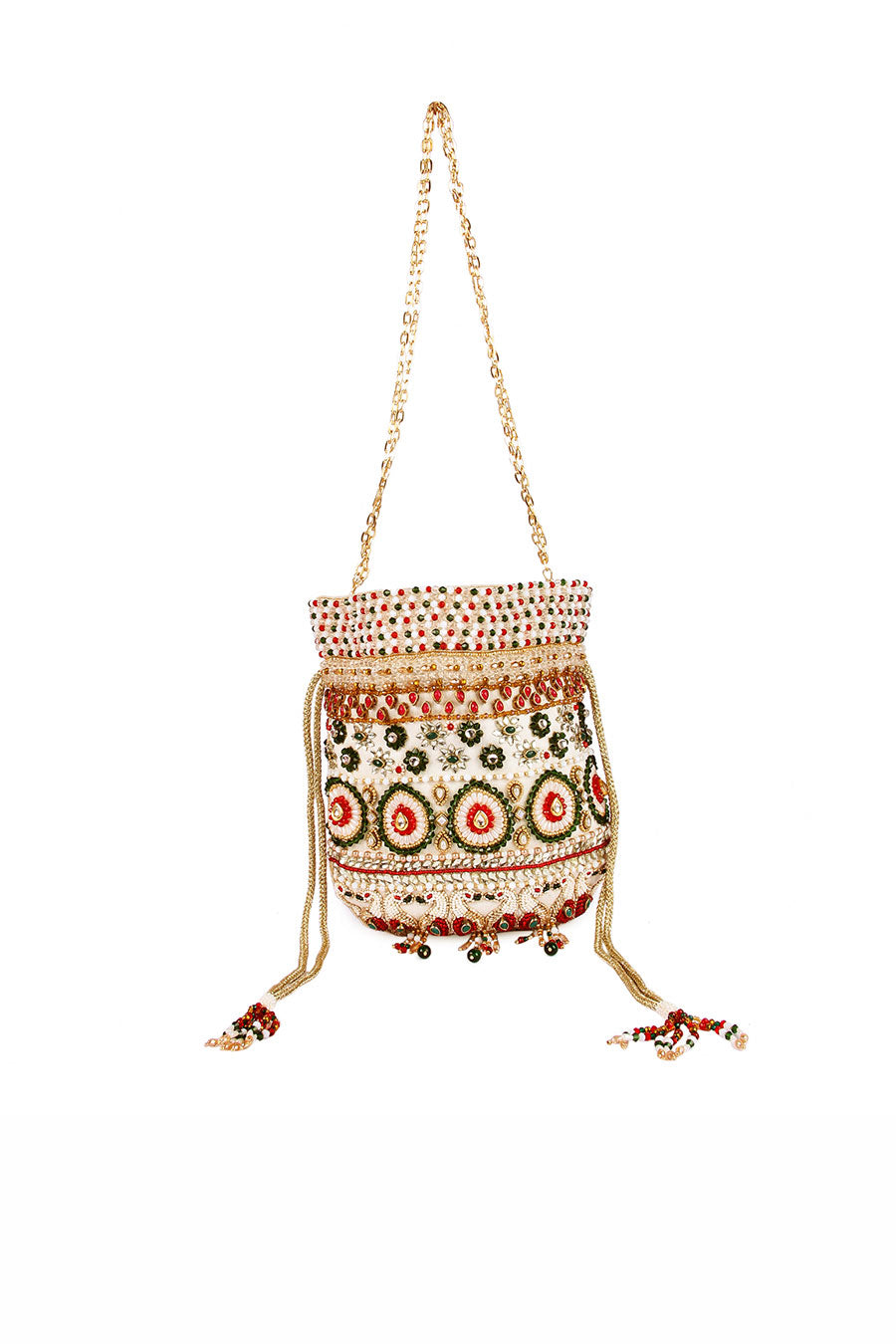 White Peacock Kundan Embroidered Potli