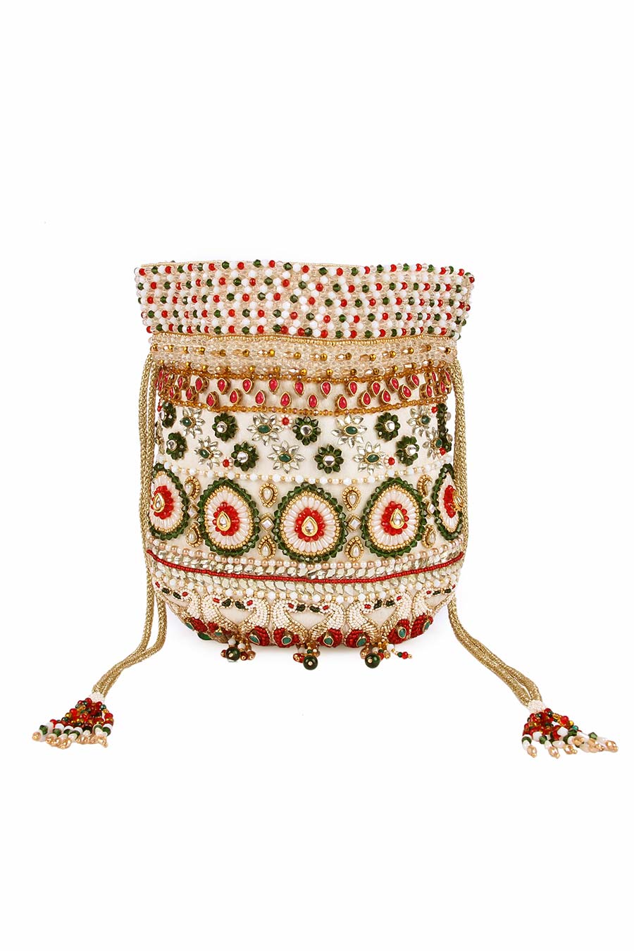 White Peacock Kundan Embroidered Potli