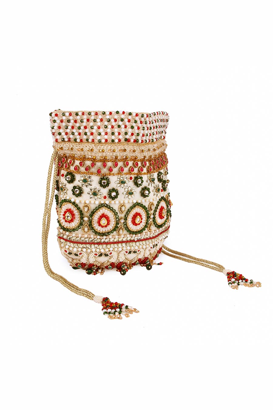 White Peacock Kundan Embroidered Potli