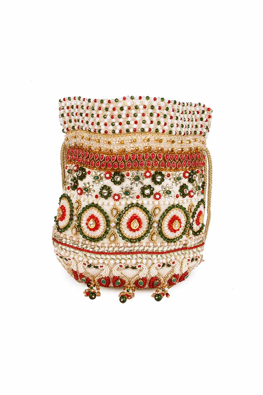 White Peacock Kundan Embroidered Potli