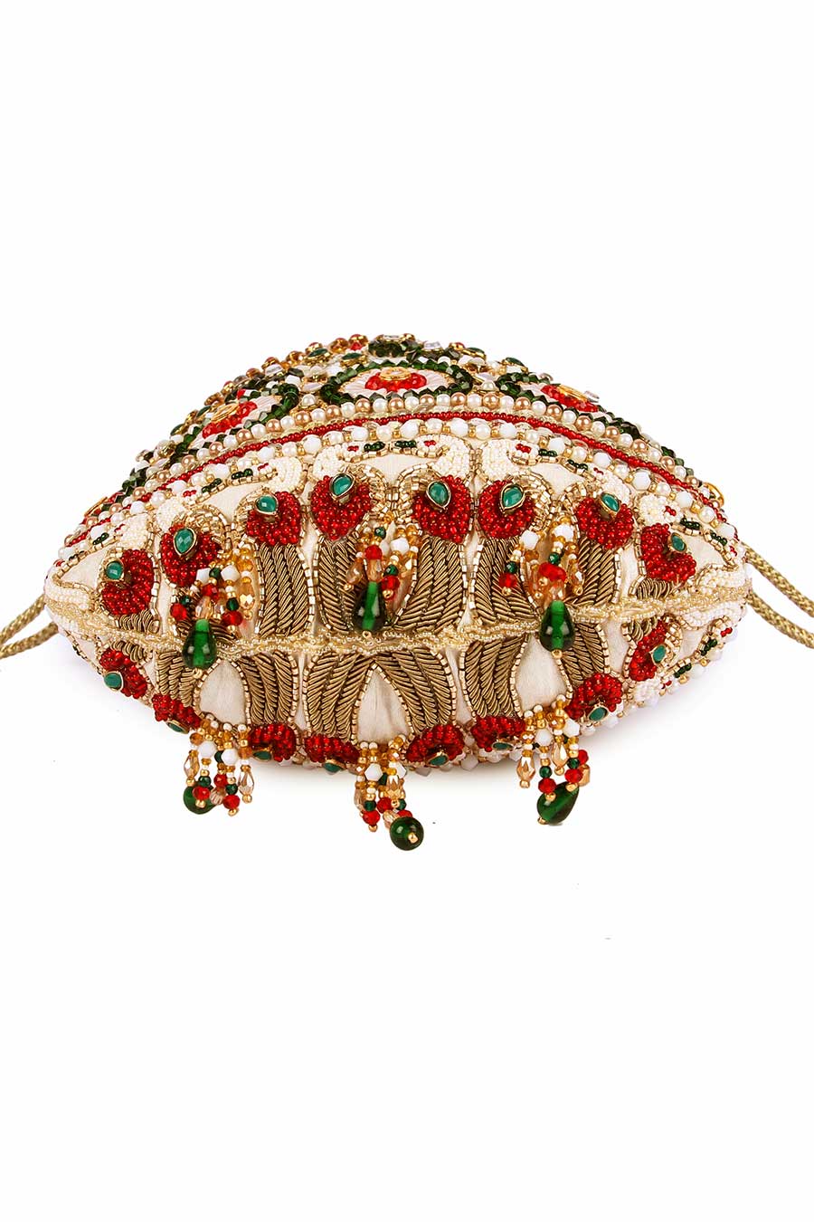 White Peacock Kundan Embroidered Potli