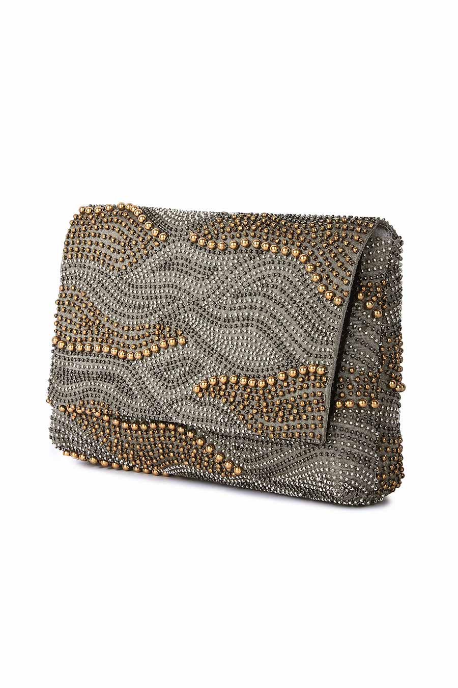 Grey Galaxy Hand-Embroidered Clutch