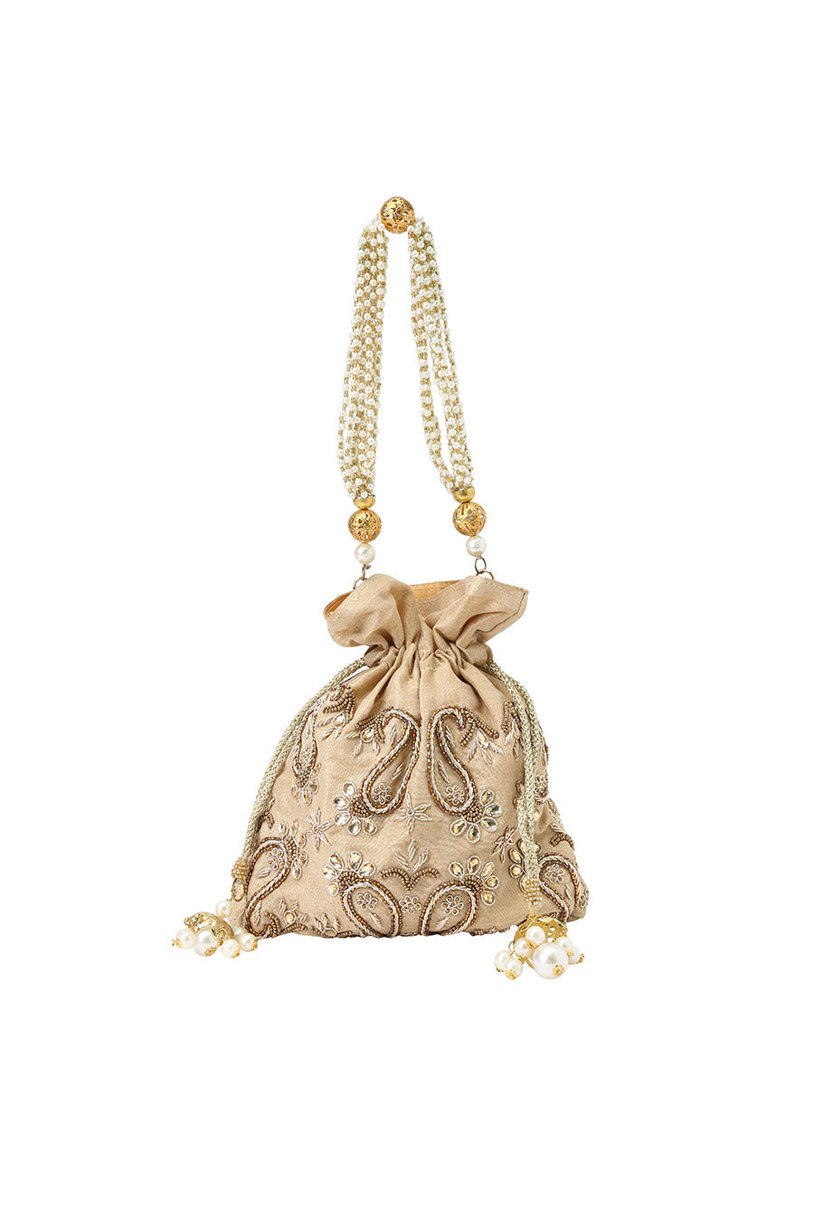 Gold Paisley Hand-Embroidered Potli