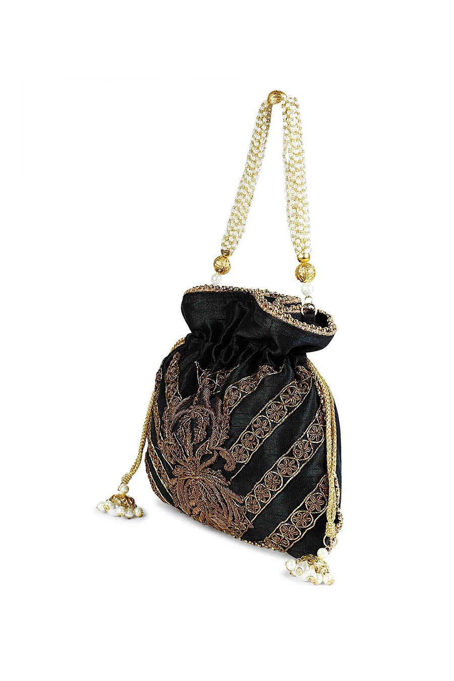 Black Zardosi Hand-Embroidered Potli