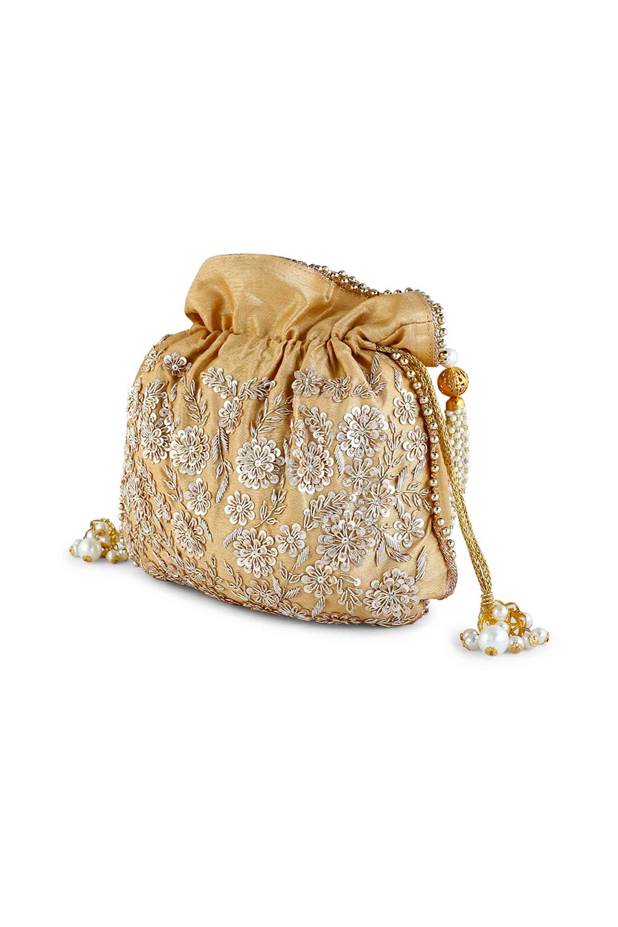 Gold Hand-Embroidered Potli