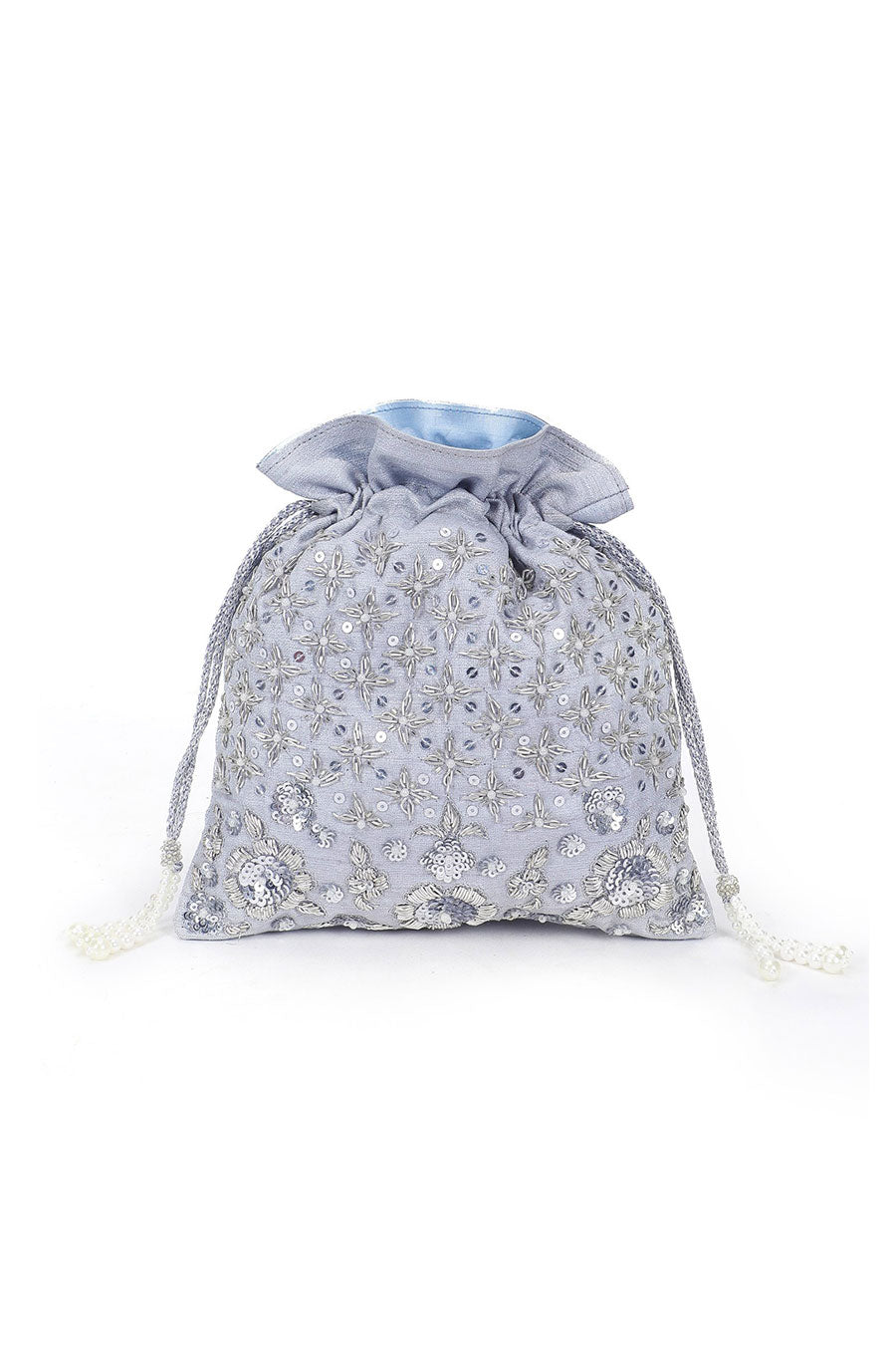 Light Blue Bedazzle Hand-Embroidered Potli