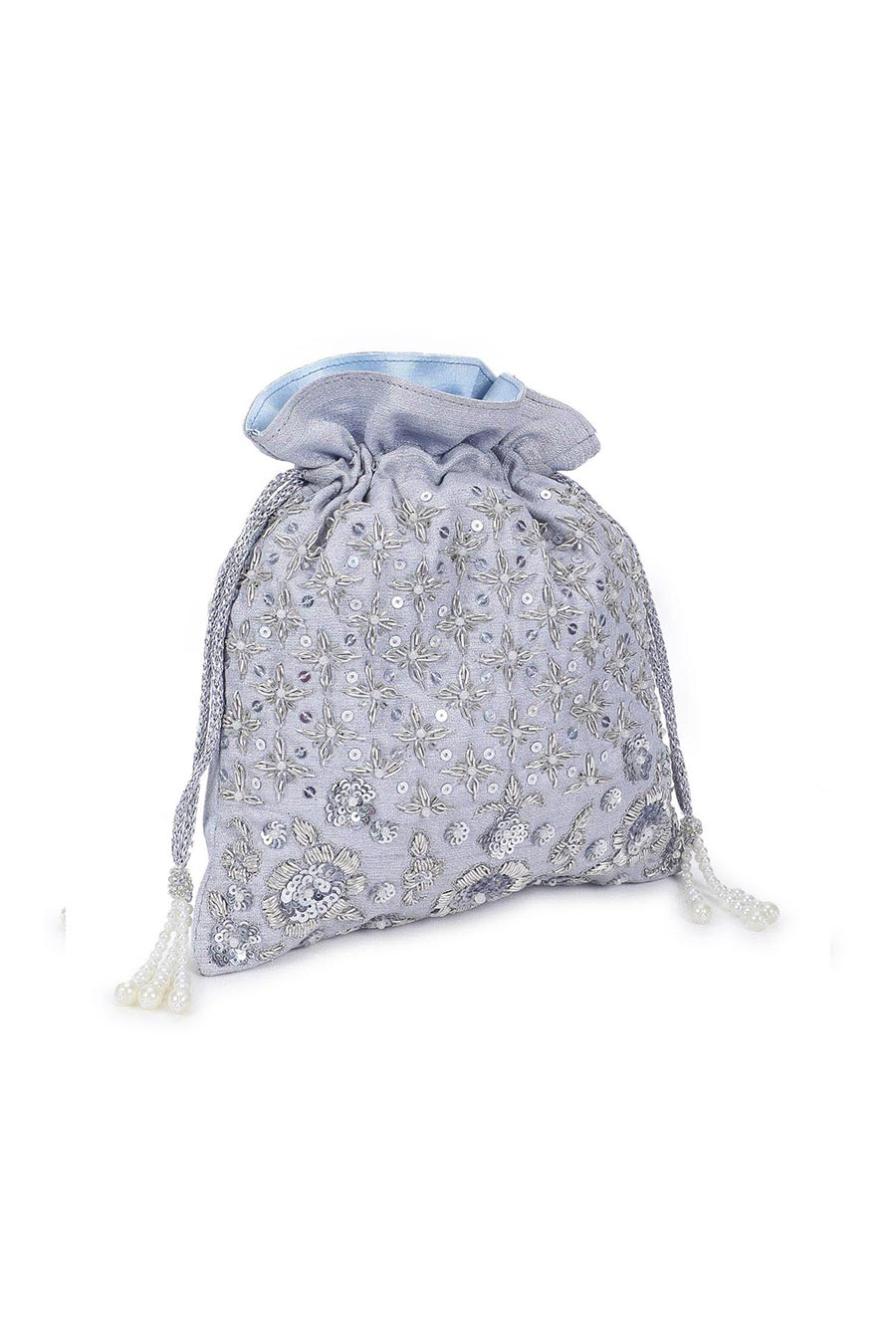 Light Blue Bedazzle Hand-Embroidered Potli