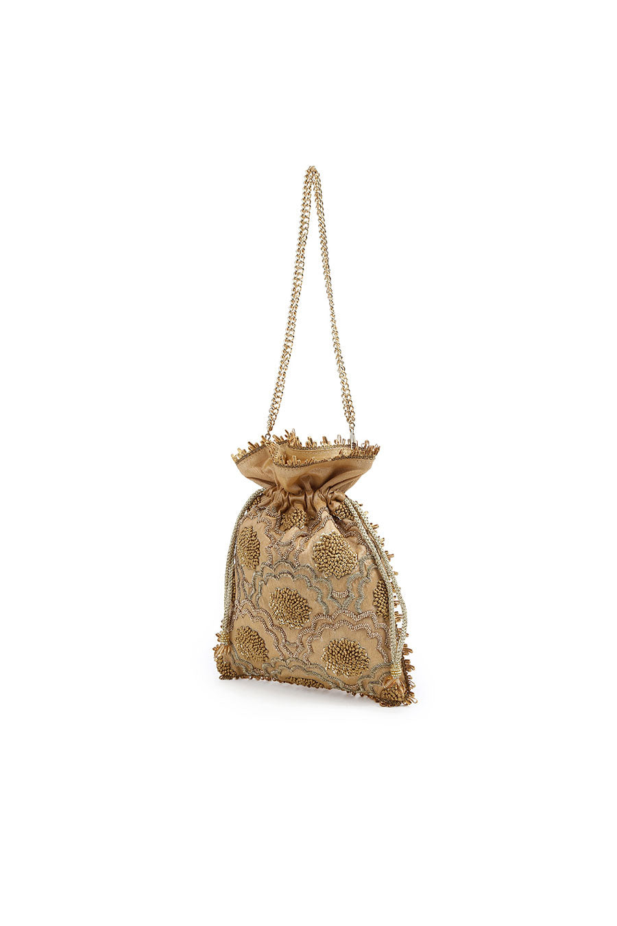 Gold Dainty Hand-Embroidered Potli