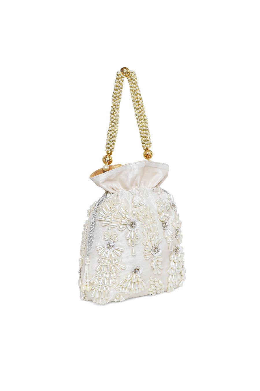 White Pearl Hand-Embroidered Potli